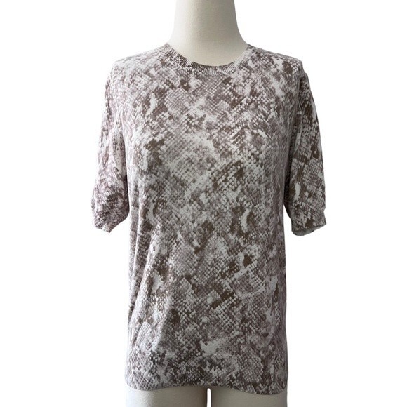 Ann Taylor Snakeskin Print Short Sleeve Sweater with V-Neck Cardigan Set Small - Picture 3 of 15
